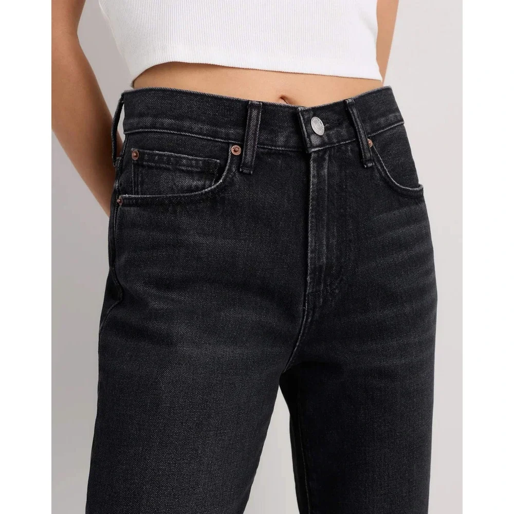 Quince Bella Rigid Straight Leg Jeans Graphite Black Denim Size 24 Inseam 26 NWT